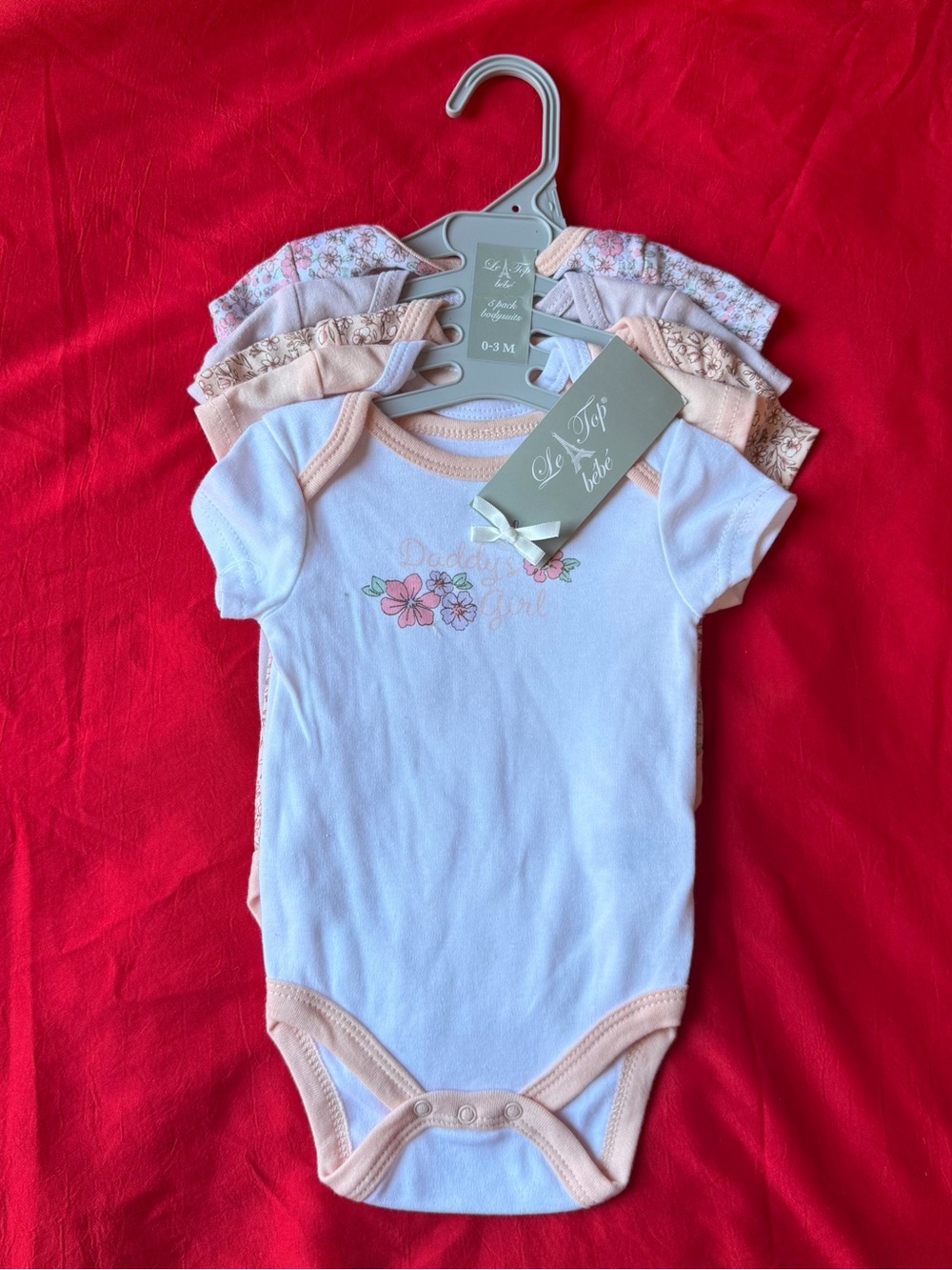 Le Top Baby Floral Trim Peach & White One-Piece Set